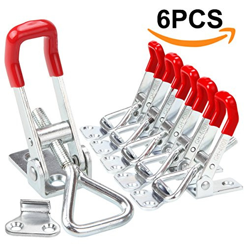 Eliseo Adjustable Toggle Clamp, 6Pack 360lbs Holding Capacity Heavy Duty 4001 Style Toggle Latch Hasp Clamp for Door, Box Case Trunk, Smoker Lid, Jig. Quick Release Pull Latch, Sturdy Metal Draw Latch