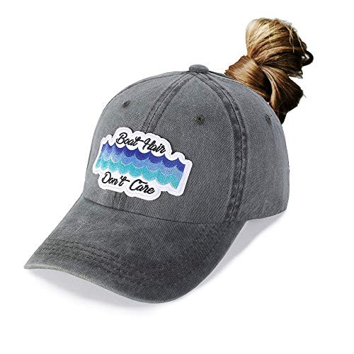 Vintage High Ponytail Baseball Cap Sun Hat for Women -Boat Hair Dont Care - Grey- Vintage High Ponytail Baseball Cap Sun Hat for Women -Boat Hair Dont Care - Grey-