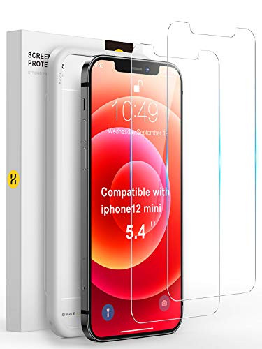YOUMIXX Compatible with iPhone 12 Mini Screen Protector  ?Military Grade Shatterproof?Tempered Glass Screen Protector for iPhone 12 Mini 5-4-2 Pack