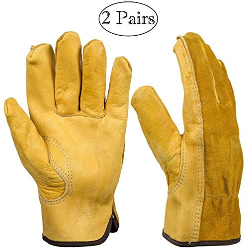 Timeek Leather Gardening Gloves  2 Pairs Heavy Duty Thornproof Garden Gloves-Safety Work Gloves-Breathable Cowhide Leather Working Gloves for Women an