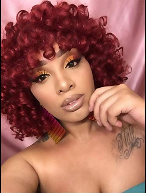 Short Afro Curly Wigs for Black Women with Bangs Big Bouncy Fluffy Kinky Curly Wig Heat Resist Soft Synthetic Short Curly Afro Wig