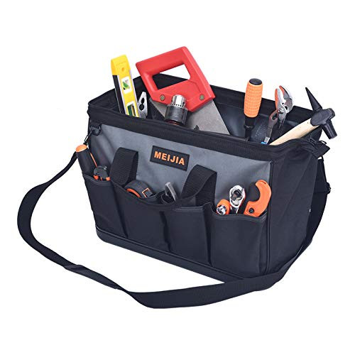 MEIJIA Portable Wide Mouth Waterproof Tool Bag Multi-pocket with Water Proof Molded Base and Adjustable Shoulder Strap Suitable for Electrician  Woodw