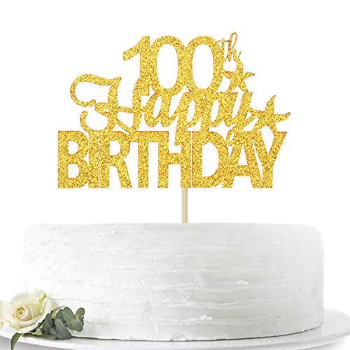 Gold Glitter Happy 100th Birthday Cake Topper  Hello 100  Cheers to 100 Years Old  100 Years Old Party Decoration Supplies
