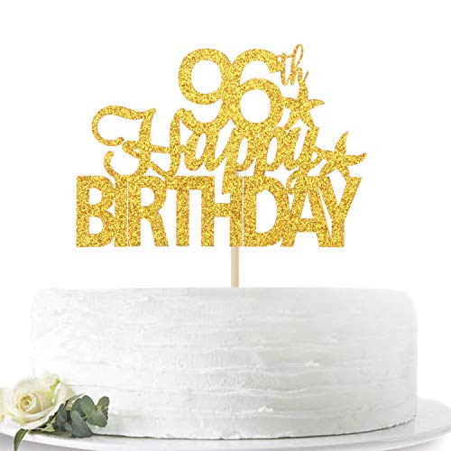 Gold Glitter Happy 96th Birthday Cake Topper  Hello 96  Cheers to 96 Years Old  96 Years Old Party Decoration Supplies