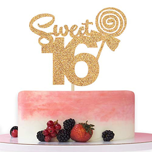 Gold Glitter Sweet 16 Cake Topper  16th Anniversary  Cheers to 16 Years 16 Years Loved  Happy 16th Birthday Party Decorations