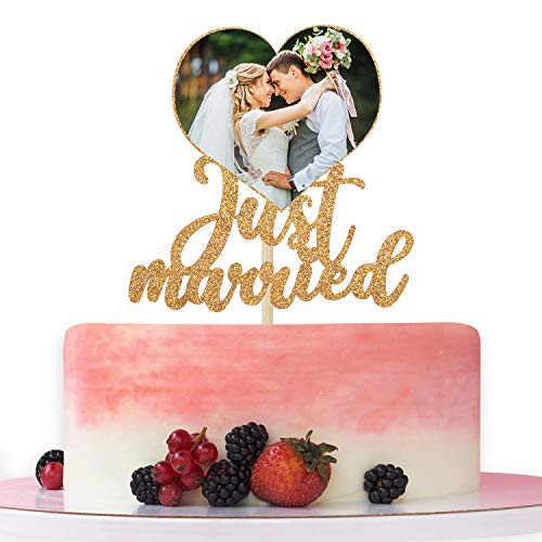 Gold Glitter Just Married Cake Topper with Photo Frame Wedding Engagement Bridal Shower Bachelorette Party Decor Supplies Gold Glitter Just Married Cake Topper with Photo Frame Wedding Engagement Bridal Shower Bachelorette Party Decor Supplies