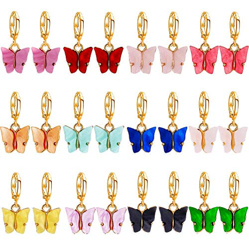 12 Pairs Gold Small Hoop Earrings Pack with Charm-Mini Dangle Butterfly Earrings with Charm- Huggie Hoop Earrings Set for Teen Girls And Women
