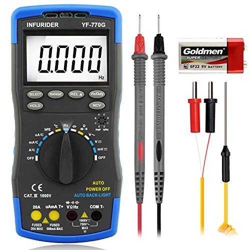 Digital Multimeter INFURIDER YF-770G Auto Ranging Volt Amp Ohm Voltage Electrical Tester Meter with Continuity Diode Temp Capacitance and NCV