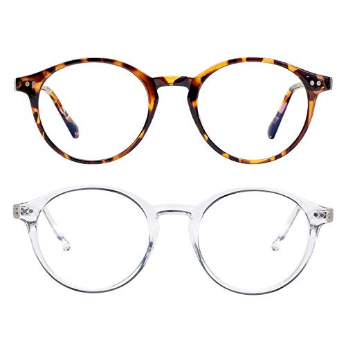 Blue Light Blocking Glasses for Women-Men Vintage Thick Round Rim Eyeglasses Frame Anti Eyestrain Computer Gaming Glasses