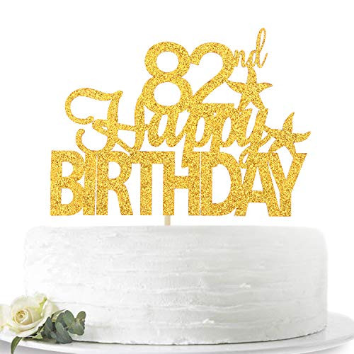 Gold Glitter Happy 82nd Birthday Cake Topper  Hello 82  Cheers to 82 Years Old  82 Years Old Party Decoration Supplies