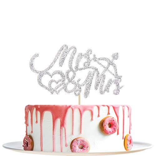 Silver Glitter MrsandMrs Cake Topper - Mrs and Mrs Together-Engagement-Wedding-Marry-Anniversary Party Decorations Supplies