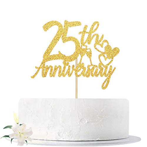 Gold Glittery 25th Anniversary Cake Topper - Cheers to 25 Years - 25th Wedding Anniversary - 25th Birthday - 25th Anniversary Party Decoration Supplie Gold Glittery 25th Anniversary Cake Topper - Cheers to 25 Years - 25th Wedding Anniversary - 25th Birthday - 25th Anniversary Party Decoration Supplie