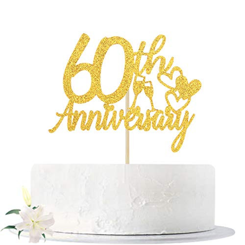 Gold Glittery 60th Anniversary Cake Topper - Cheers to 60 Years - 60th Wedding Anniversary -60th Birthday -60th Anniversary Party Decoration Supplies