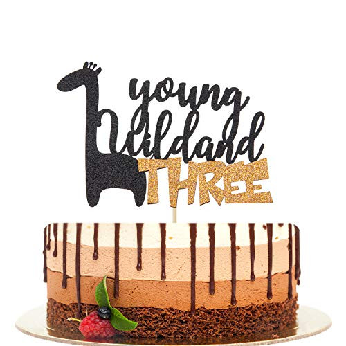 Young Wild and Three Cake Topper Happy 3rd Birthday Kids 3rd Birthday Party Decorations Gold Black Glitter- Young Wild and Three Cake Topper Happy 3rd Birthday Kids 3rd Birthday Party Decorations Gold Black Glitter-