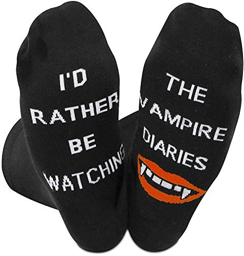 TSOTMO 2 Pairs Novelty Socks Gift for Women Mens ID Rather Be Watching The Vampire Diaries Socks TV Shows Inspire Gift -The Vampire Diaries-BLK-