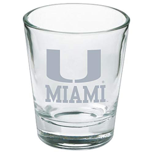 Miami Hurricanes Shot Glass with White Satin Etched Team Logo