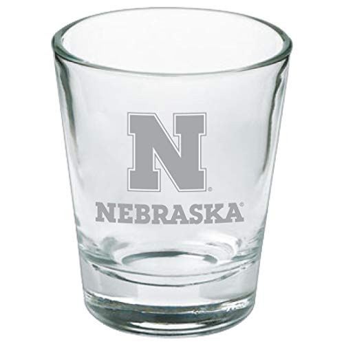Nebraska Cornhuskers Shot Glass with White Satin Etched Team Logo