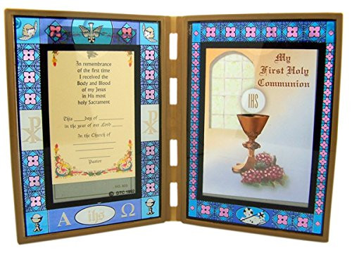 First Communion Chalice Stained Glass Folding Picture Frame, 7 Inch