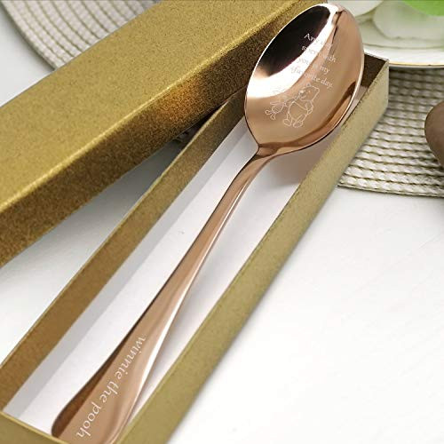 WIEZO-USA Winnie The Pooh Quote Engraved Coffee Spoon Gift Classic Pooh Gift for Best Friends Kids Girls - Any Day Spent with You is My Favorite Day
