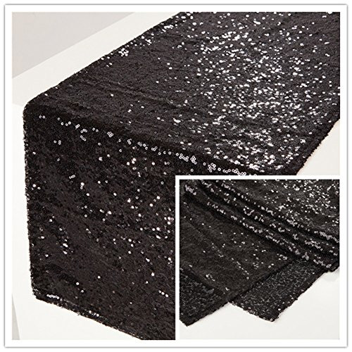 Zdada 12"x72" Black Sequin Candy Table Cover Tea Party Sequin Tablerunner for New Year Eve
