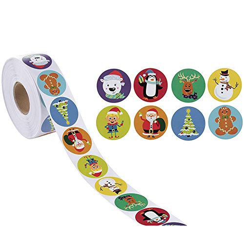 500 Stickers-Roll Christmas Holiday Stickers Roll Round Cartoon Seal Tape Assortment for Envelopment Baking Package Holiday Christmas Cards Scrapbooki