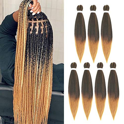 20 Inch 7 Packs Pre-stretched Braid Professional Braiding Hair Extension Ombre Natural Black Blond Hot Water Setting Perm Yaki Synthetic Hair for Twis