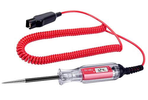 AnDa Backlit Digital LCD Circuit Tester Heavy Duty 3-48V with 140 Inch Extended Spring Wire Car Truck Low Voltage and Light Tester with Stainless Probe