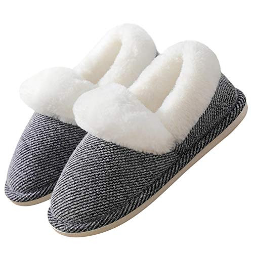 Womens Slippers Cozy Memory Foam Closed Back Slippers with Warm Fur Lining  Ladies House Shoes with Indoor Outdoor Non-Slip Rubber Sole Navy