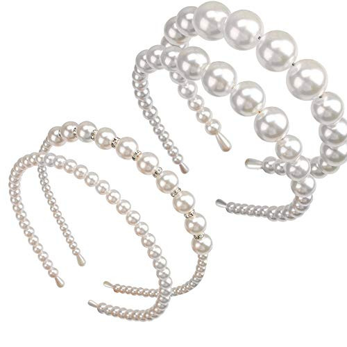 Kicosy 4 Pcs Pearls Headbands White Faux Pearl Rhinestones Hairbands Bridal Hair Hoop Wedding Hair Accessories for Women Kicosy 4 Pcs Pearls Headbands White Faux Pearl Rhinestones Hairbands Bridal Hair Hoop Wedding Hair Accessories for Women
