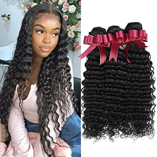 RQY Brazilian Deep Wave Virgin Human Hair Bundles -10 12 14 300g- Unprocessed 9A Remy Human Hair 3 Bundles Deep Curly Bundles Hair Extensions Natural RQY Brazilian Deep Wave Virgin Human Hair Bundles -10 12 14 300g- Unprocessed 9A Remy Human Hair 3 Bundles Deep Curly Bundles Hair Extensions Natural