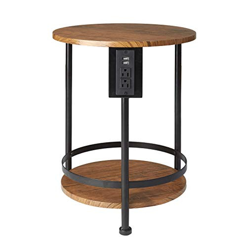 Urban Shop WK658013 Wood Two Tier Side Table with USB and Outlets  Brown