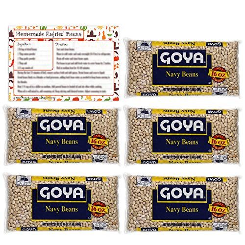 Goya Dried Navy Beans - White Navy -Pea- Beans in Bulk - 5 lbs Total of Raw Dry Navy Beans - Bundled with Ballard Recipe Card for Refried Beans