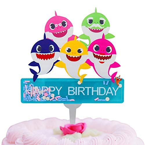 SIENON Shark Cake Topper  Acrylic Shark Baby Happy Birthday Cake Topper  Cute Shark Family Cake Decorations for Shark Theme Cake for Kids Birthday Par
