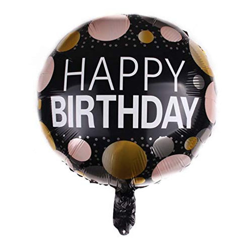 Happy Birthday Round Shape Foil Balloon 18 Inch Mylar Foil Black Balloon for Birthday Party Decoration 6pcs