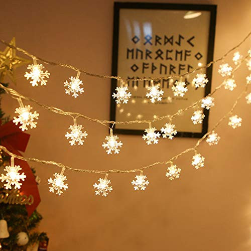 Christmas Snowflake String Lights by LR Accueil 19-6 ft 40 LED Battery Operated 2 Modes Waterproof Fairy Light for White Christmas Outdoor Indoor Gard