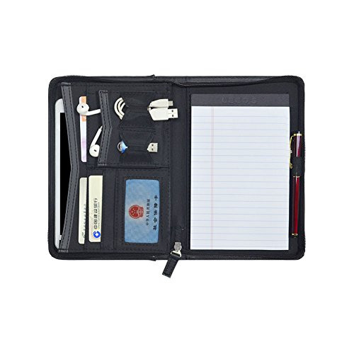 Godery Padfolio/Portfolio, Leather Zippered Padfolio Portfolio Binder 5 x 8 Legal Writing Pad, Professional Business Portfolio for Men & Women, Card Holder, Notepad Clipboard Holder (Black)