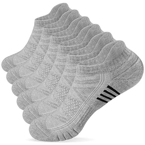 TANSTC Low Cut Socks  Cotton Ankle Athletic Socks  Running Sports Non-Slip Half Cushioned Breathable Grey Short Socks