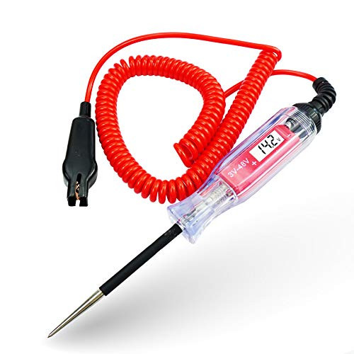 3-48V Digital LCD Circuit Tester  140 Inch Extended Spring Wire  Stainless Probe Automotive Test  Car Truck Low Voltage Tester with Heavy Duty Ground