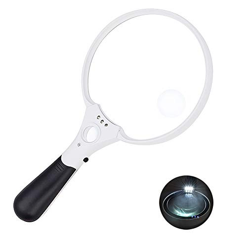 Magnifying Glass  Magnifier 5-5 Inch Extra Large Magnifying Glass with Light  3 Bright LED Illuminated 2X Magnifier Lens 4X 25X Zoom Magnifiers Lens f