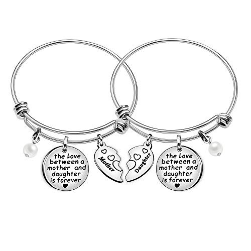 The Love Between Mother and Daughter is Forever Heart Charm Bangle Bracelets Mom Daughter Jewelry Gifts The Love Between Mother and Daughter is Forever Heart Charm Bangle Bracelets Mom Daughter Jewelry Gifts
