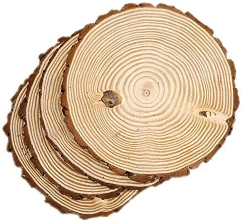 Unfinished Round Wood Tree Slices Circles for Crafts 4 Pcs 9 to 10 Inch Wooden Circles with Bark for DIY Crafts Centerpieces Table Home Decor Christma