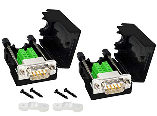 CenryKay DB9 Solderless RS232 D-SUB Serial to 9-pin Port Terminal Male Adapter Connector Breakout Board with Case Long Bolts Tail Pipe -2PCS Male-