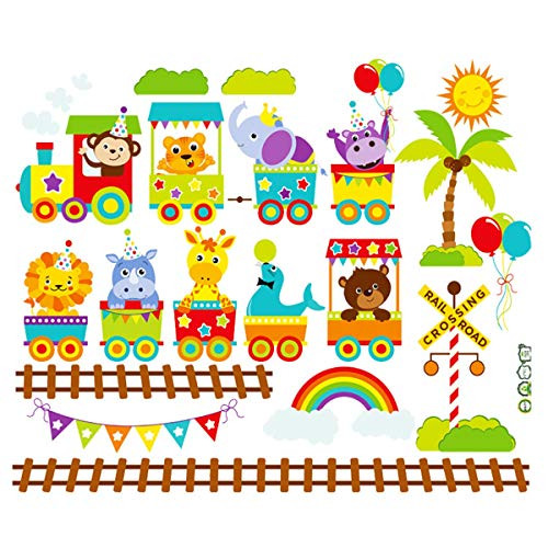 Cute Cartoon Animal Rainbow Wall Decals Peel and Stick Removable DIY Wall Stickers Decoration for Kids Nursery Bedroom Living Room
