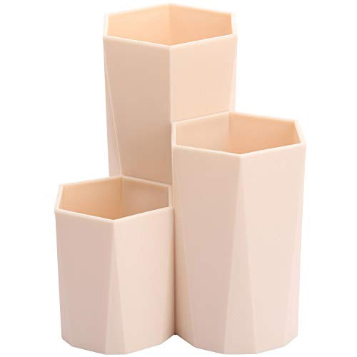 Plastic Makeup Brush Holder Organizer  3 Slot Cosmetics Storage Makeup Brushes Cup on Vanity  Desk Bathroom Countertops-Khaki-