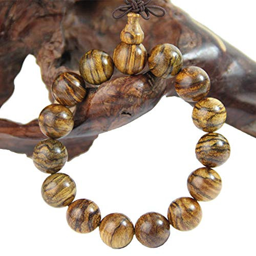 Qzoxx Mantra Man Woman Tibetan Buddhist 15mm Tigerwood Beads Fo Kwan-yin Mala Meditation Wrist Bracelet Yoga Bracelet
