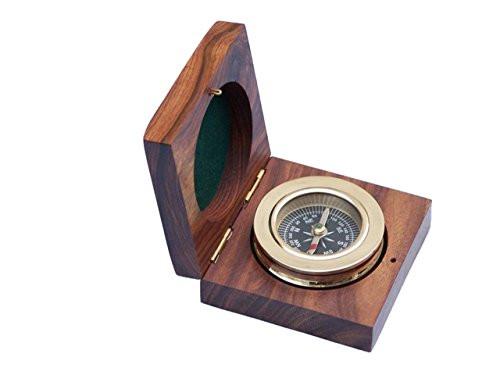 Hampton Nautical CO-0607-boxed Brass Paperweight Compass with Rosewood Box 3" - Nautical Decor - Nautical Home Decoration