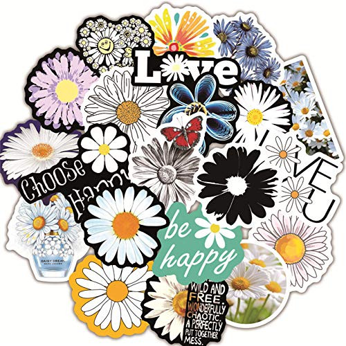 50pcs Cute Daisy Vinyls Stickers Laptop Sticker Waterproof Stickers Luggage Skateboard Water Bottle Stickers Decal Bicycle Bumper Snowboard Decorate G