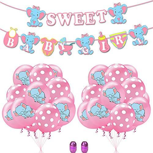 Hongkai Calf Elephant Gender Reveal Party Decorations Backdrop Boy or Girl Pink Latex Balloons Sweet Baby Girl Banner for Baby Shower Decorations Gend