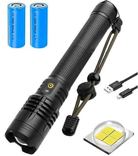 Rechargeable Flashlights 90000 Lumens  Super Bright LED Tactical Flashlight with Batteries  Zoomable  Water Resistant  3 Light Modes- Handheld Flashli