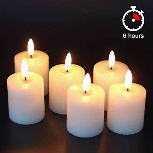 Eldnacele Flameless Flickering Votive Candles with Timer  Realistic Black Wick LED Pillar Candles D2 x H3 Battery Operated Candles Real Wax Set of 6